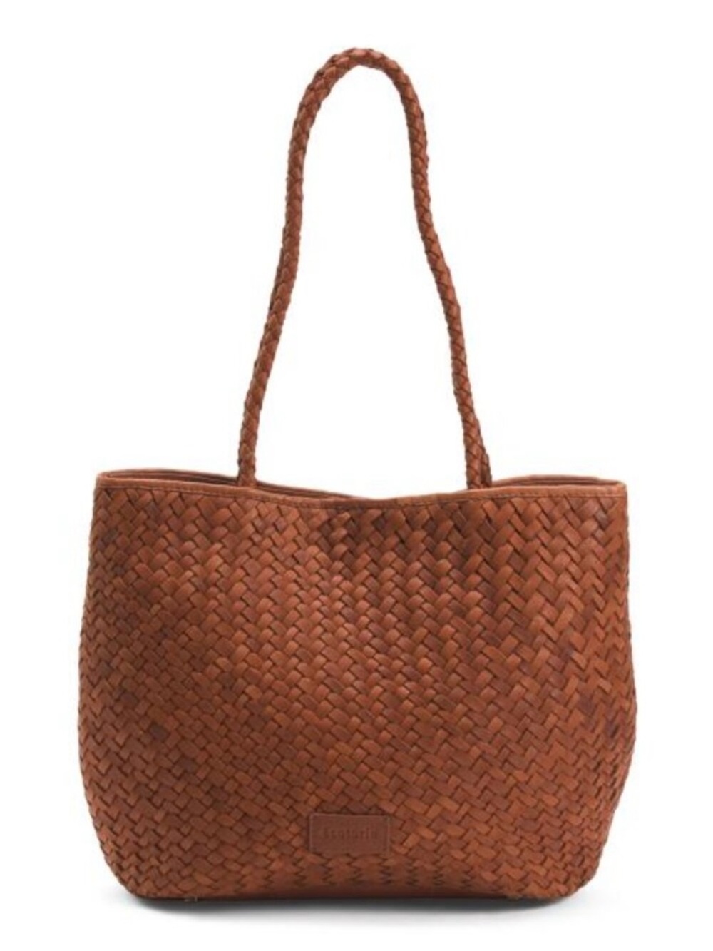 NWOT Ecotorie Lubbock Woven Leather Tote Bag Dragon Brandy Brown